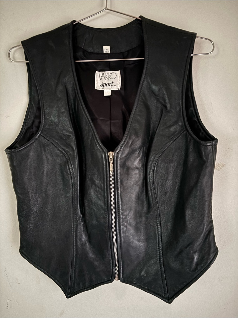 Vakko Black Leather Zip-Front Vest